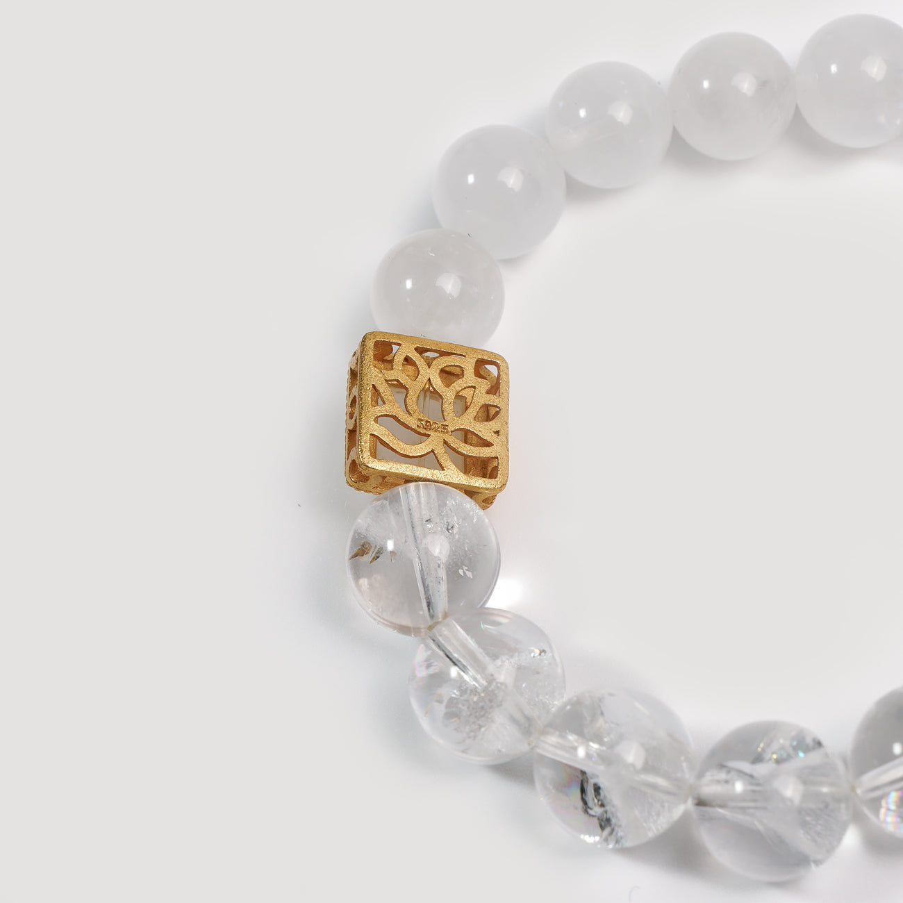 Mystic Purity Bracelet with White Phantom Quartz, Clear Quartz, and Gold Tassel