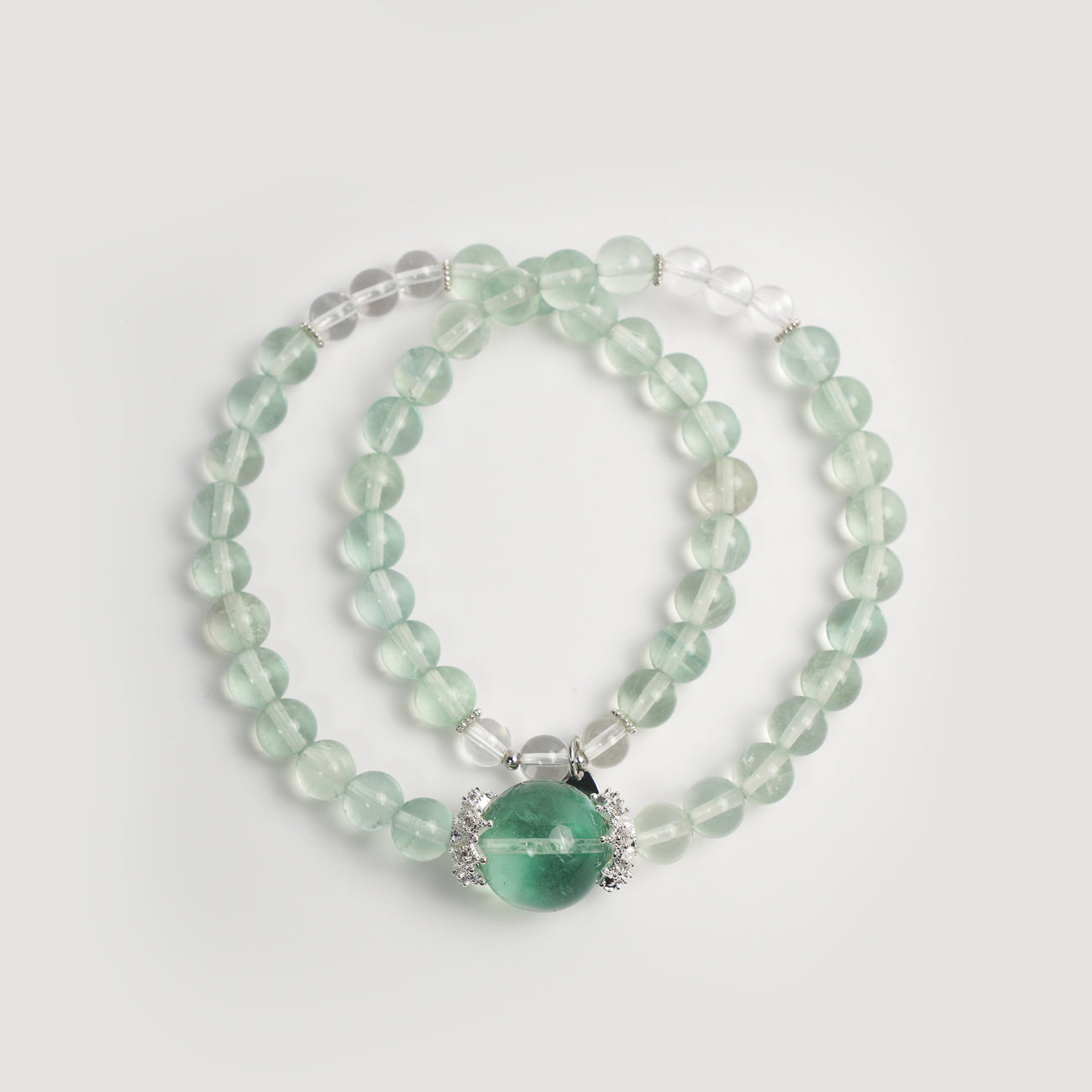 Tranquil Green Fluorite Double-Layer Bracelet | Rare Green Fluorite Paired with Clear Quartz for Elegance and Spirituality