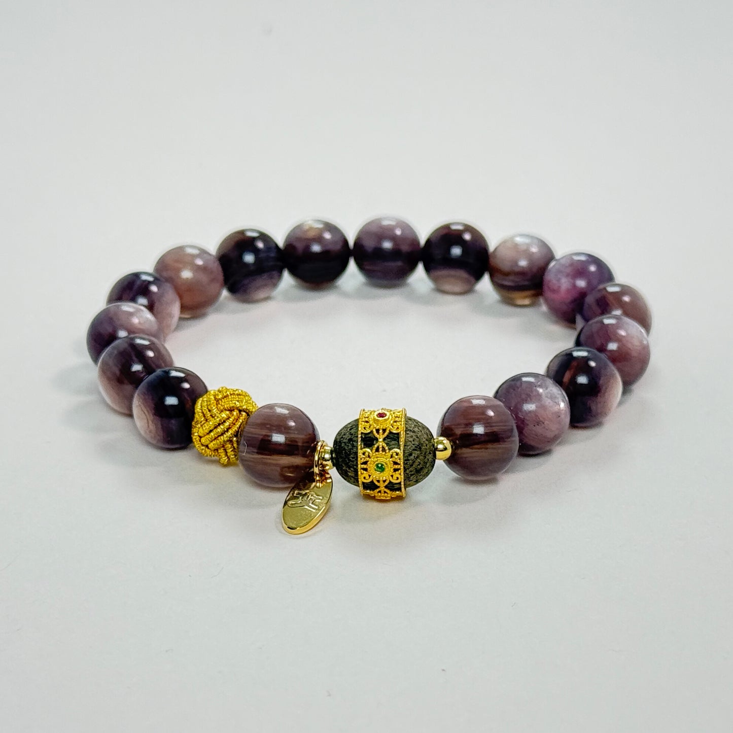 Wisdom in Radiance - Lepidolite and Agarwood Bracelet