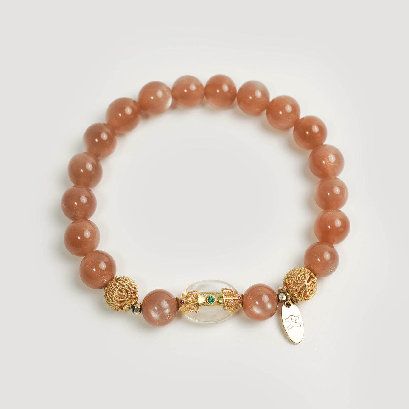 Golden Fortune - Orange Moonstone and Clear Quartz Bracelet