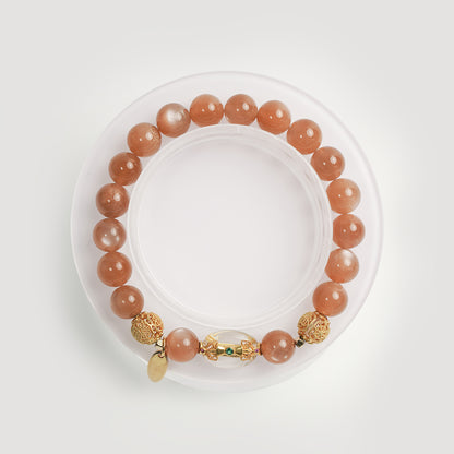 Golden Fortune - Orange Moonstone and Clear Quartz Bracelet