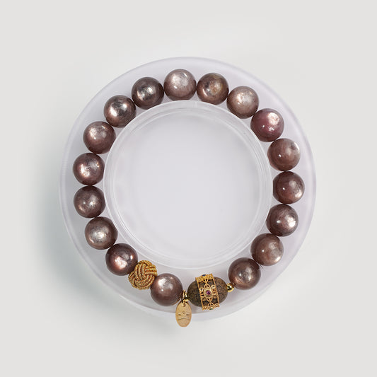 Wisdom in Radiance - Lepidolite and Agarwood Bracelet