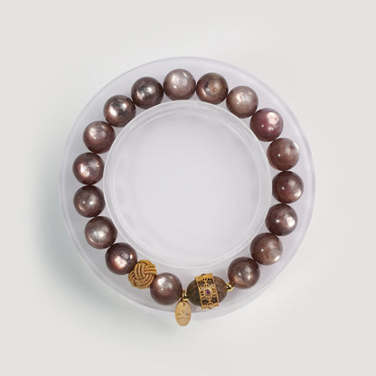 Golden Glow Lepidolite Bracelet | Handcrafted Elegance with Sandalwood and Golden Knot Details