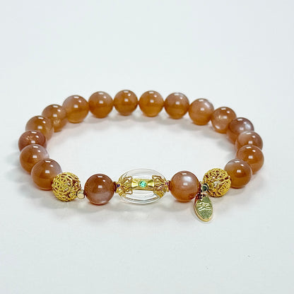 Golden Fortune - Orange Moonstone and Clear Quartz Bracelet