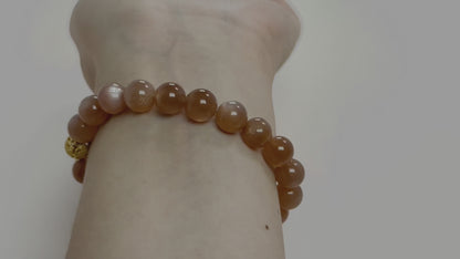 Golden Fortune - Orange Moonstone and Clear Quartz Bracelet